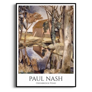 Plakat - Paul Nash - Oxenbridge Pond – Krajobraz Rerpodukcja Vintage na Ścianę do Salonu i Sypialni, Brązowy Beżowy Szary