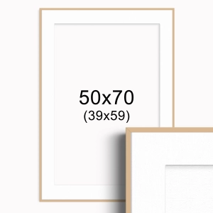 Ramka w kolorze drewna z passe-partout 50x70 cm - Białe Passe-partout Biały środek 50x70 cm (39x59) 