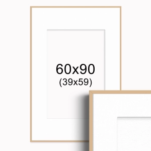 Ramka w kolorze drewna z passe-partout 60x90 cm - Białe Passe-partout Biały środek 60x90 cm (39x59)