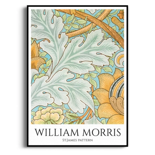 william-morris-st-james-pattern-vintage-blekitny-plakat-czarna.webp