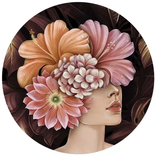 fototapeta-w-kole-kobieta-z-bukietem-rozowych-kwiatow - motyw.webp