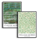 Zestaw 2 plakatów - Claude Monet – The Japanese Footbridge i William Morris – Willow Pattern - Wzór Roślinny do Salonu i Sypialni