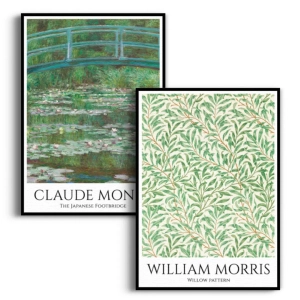 Zestaw 2 plakatów - Claude Monet – The Japanese Footbridge i William Morris – Willow Pattern - Wzór Roślinny do Salonu i Sypialni