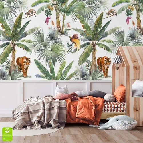 tapeta-na-wymiar-tygrys-w-tropikach-w-pokoju-dzieciecym.webp