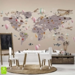 Fototapeta na wymiar - Edukacyjna mapa świata dla dzieci - Nowoczesna dekoracja do pokoju dziecka, brązowa