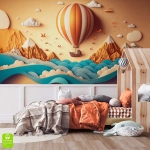 Fototapeta na wymiar - Podróż balonem 3D, nowoczesny wzór do pokoju dziecięcego