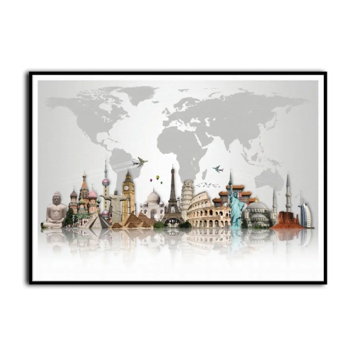 mapa-swiata-architektura-zabytki-miast-szary-jasny-plakat-czarna.webp