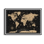 Plakat - Mapa Świata Czarno-Złota - Ciemny Obraz do Biura, Gabinetu, Salonu, Styl Vintage, Retro, Industrialny