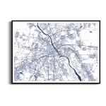 Plakat - Mapa Warszawy - Plan Miasta Mapa Urbanistyczna do Salonu Sypialni Biura Granatowy Niebieski Loft Minimalizm