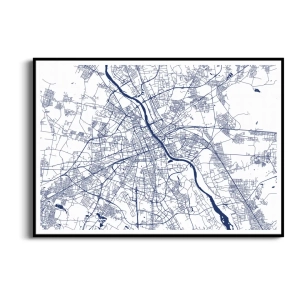 Plakat - Mapa Warszawy - Plan Miasta Mapa Urbanistyczna do Salonu Sypialni Biura Granatowy Niebieski Loft Minimalizm