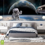 Fototapeta - Kosmos astronauta do sypialni pokoju dziecka i nastolatka na wymiar 3D niebieska, styl nowoczesny