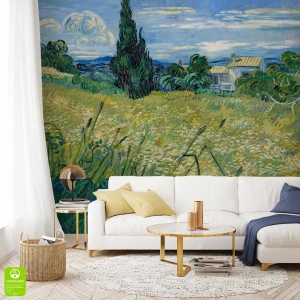 Fototapeta na wymiar - Vincent Van Gogh - Green Wheat Field with Cypress - Reprodukcja do Salonu i Sypialni, Błękit i Zieleń