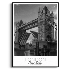 Plakat - Londyn Tower Bridge - czarno-biały do salonu i sypialni – architektoniczna fotografia w stylu loft, industrialnym i nowoczesnym