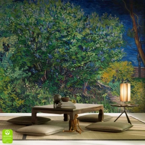 Fototapeta na wymiar - Vincent van Gogh Lilac Bush - Do Salonu i Sypialni, Vintage, Zielony, Niebieski