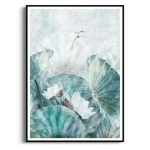 Plakat - Plakat lilia wodna i koliber - do salonu i sypialni – pastelowa grafika miętowa w stylu boho