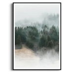 Plakat - Las we Mgle I - Mglisty Las Drzewa do Salonu Sypialni Zielony Beżowy Skandynawski
