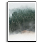 Plakat - Las we Mgle II - Mglisty Las Drzewa do Salonu Sypialni Zielony Beżowy Skandynawski