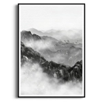 Plakat - Szare Góry we Mgle - Obraz do Salonu, Sypialni, Biura, Styl Minimalistyczny, Japandi, Czarno-Biały, Szary