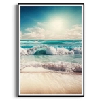 Plakat - Turkusowe Morze Ocean - Dekoracja do Salonu Biura Gabinetu, Pejzaż Ocean Styl Nadmorski Boho, Turkus Beż Błękit