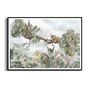 Plakat - Tropikalna Dżungla z Gepardem – Zielony Botaniczny do Sypialni i Salonu, Style Boho Nowoczesny