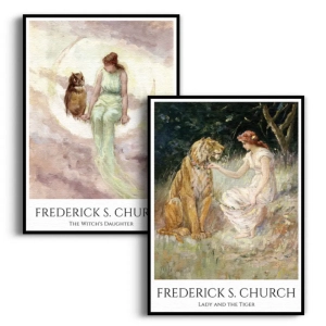 Zestaw 2 plakatów -  Frederick S. Church - The Witch's Daughter i Lady and the Tiger - Do Salonu Sypialni Biura, Sztuka Klasyczna Akwarela