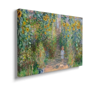 Obraz na płótnie - Claude Monet - The Artist's Garden at Vétheuil - Zielony Ogród, Reprodukcja, Impresjonizm do Salonu i Sypialni, Nowoczesny