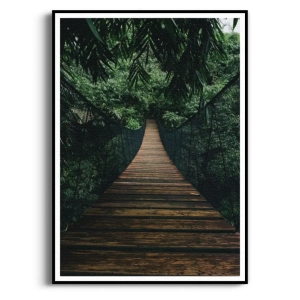 Plakat - Wiszący Most w Zielonym Lesie – Styl Tropikalny i Nowoczesny, Do salonu i jadalni, Ciemnozielony
