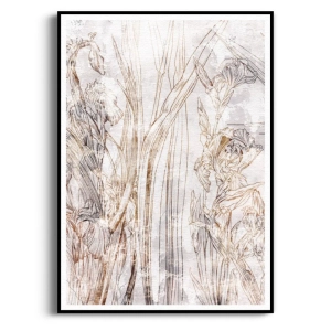 Plakat - Kwiaty Irysy szkic I - Do Salonu Sypialni Przedpokoju, Złoty Beżowy Szary, Boho Glamour, Grafika na Ścianę