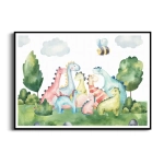 Plakat - Dinozaury Bajkowe - Do Pokoju Dziecięcego Chłopca Dziewczynki, Akwarela Kolorowy Pastelowy Styl Skandynawski Ilustracja