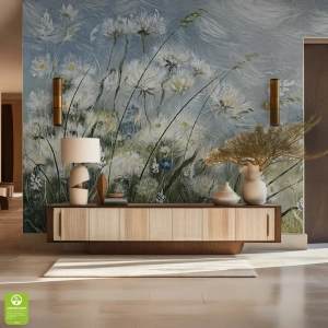 Fototapeta na wymiar - "Meadow Whisper" - Łąka, Akwarela, Styl Boho, Skandynawski, Salon, Sypialnia, Niebiesko-Zielona