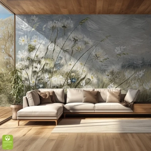 Fototapeta na wymiar - "Meadow Whisper" - Łąka, Akwarela, Styl Boho, Skandynawski, Salon, Sypialnia, Szaro-Niebiesko-Zielona
