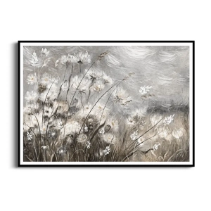Plakat - "Meadow Whisper" - Łąka, Akwarela, Styl Boho, Skandynawski, Salon, Sypialnia, Szaro-Brązowy