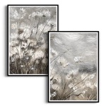 Zestaw 2 plakatów - "Meadow Whisper" - Łąka, Akwarela, Styl Boho, Skandynawski, Salon, Sypialnia, Szaro-Brązowy
