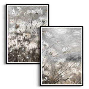 Zestaw 2 plakatów - "Meadow Whisper" - Łąka, Akwarela, Styl Boho, Skandynawski, Salon, Sypialnia, Szaro-Brązowy