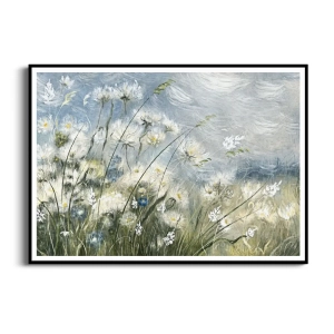Plakat - "Meadow Whisper" - Łąka, Akwarela, Styl Boho, Skandynawski, Salon, Sypialnia, Niebiesko-Zielony