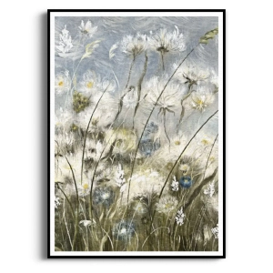 Plakat - "Meadow Whisper" - Łąka, Akwarela, Styl Boho, Skandynawski, Salon, Sypialnia, Szaro-Niebiesko-Zielony