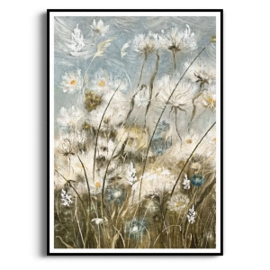 Plakat - "Meadow Whisper" - Łąka, Akwarela, Styl Boho, Skandynawski, Salon, Sypialnia, Szaro-Niebiesko-Beżowy