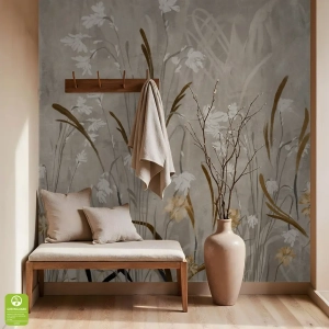 Fototapeta na wymiar - "Field of Grasses" - Polne kwiaty i Trawy - Akwarela- Styl Boho, Skandynawski, Salon, Sypialnia, Szarobeżowa