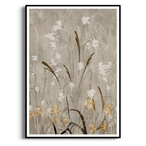 Plakat - "Field of Grasses" - Polne kwiaty i Trawy - Akwarela- Styl Boho, Skandynawski, Salon, Sypialnia, Szarobeżowy