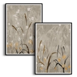 Zestaw 2 plakatów - "Field of Grasses" - Polne kwiaty i Trawy - Akwarela- Styl Boho, Skandynawski, Salon, Sypialnia, Szarobeżowy