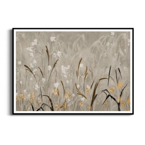 Plakat - "Field of Grasses" - Polne kwiaty i Trawy - Akwarela- Styl Boho, Skandynawski, Salon, Sypialnia, Szarobeżowy