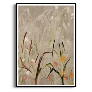 Plakat - "Field of Grasses" II - Polne kwiaty i Trawy - Akwarela - Styl Boho, Skandynawski, Salon, Sypialnia, Beżowy