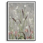 Plakat - "Field of Grasses" II - Polne kwiaty i Trawy - Akwarela- Styl Boho, Skandynawski, Salon, Sypialnia, Szary z kolorowymi akcentami