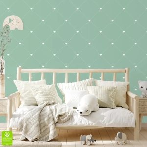 Tapeta na wymiar - Mint Heart Pattern,  miętowa, w drobne serduszka 