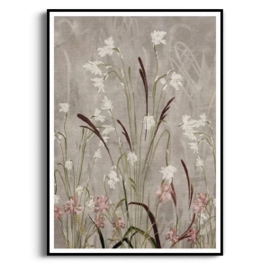 Plakat - "Field of Grasses" I - Polne kwiaty i Trawy - Polne kwiaty i Trawy - Akwarela - Styl Boho, Skandynawski, Salon, Sypialnia, Szarobeżowy z różowymi akcentami 