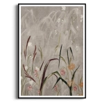 Plakat - "Field of Grasses" II - Polne kwiaty i Trawy - Polne kwiaty i Trawy - Akwarela - Styl Boho, Skandynawski, Salon, Sypialnia, Szarobeżowy z różowymi akcentami