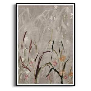 Plakat - "Field of Grasses" II - Polne kwiaty i Trawy - Polne kwiaty i Trawy - Akwarela - Styl Boho, Skandynawski, Salon, Sypialnia, Szarobeżowy z różowymi akcentami