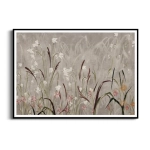 Plakat -"Field of Grasses" III - Polne kwiaty i Trawy - Polne kwiaty i Trawy - Akwarela - Styl Boho, Skandynawski, Salon, Sypialnia, Szarobeżowy z różowymi akcentami