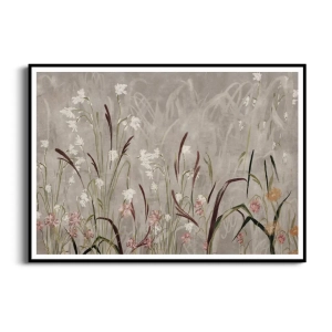 Plakat -"Field of Grasses" III - Polne kwiaty i Trawy - Polne kwiaty i Trawy - Akwarela - Styl Boho, Skandynawski, Salon, Sypialnia, Szarobeżowy z różowymi akcentami