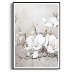 Plakat - Kwiaty Magnolii I - Do Salonu, Sypialni, Przedpokoju | Styl Japandi, Boho, Skandynawski | Beżowy, Biały 
